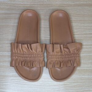 Ulla Johnson Ruffle Slide Sandals Tan Leather US 6.5-7 EU 37